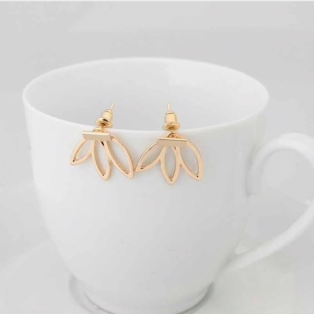 Lotus Flower Peek-a-boo Stud Earrings Gold Silver - Picture 2 of 8